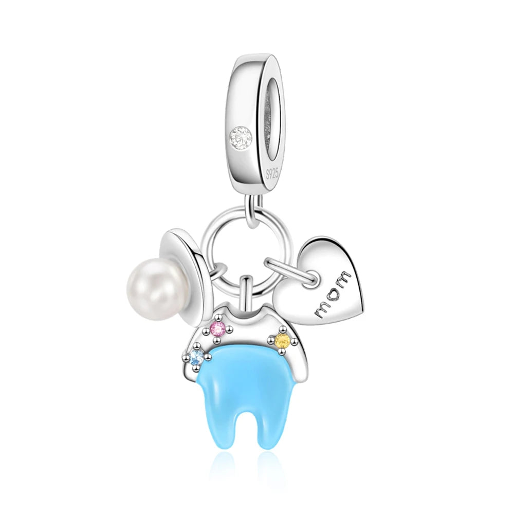 Blue Series Charm-Anhänger aus 925er-Sterlingsilber, Saphir, Baum des Lebens, Flasche, Elefant, Planet, Ozean, Herz, passend für DIY-Armbänder, Halsketten, Geschenke