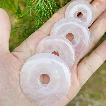 30 mm 40 mm 50 mm natürliche Donut-runde Rosenkristall-Quarz-Edelstein-Perlen, 1 Stück, für DIY-Pendant-Schmuckherstellungszubehör