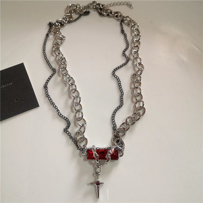 Gothic Rotes Kreuz Stern Herz Anhänger Halskette Für Frauen Männer Hip Hop Straße Vintage Y2K Grunge Punk Y2K Ästhetischen Schmuck Geschenke