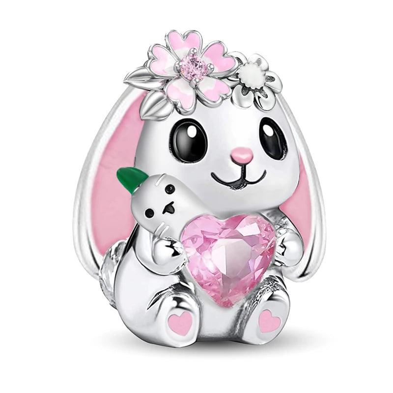 Charms aus 925er-Sterlingsilber mit Tierhantel, niedlicher rosa Hund, Perlen, passend für DIY-Armbänder, Armreifen, Geschenk von hochwertigem Schmuck