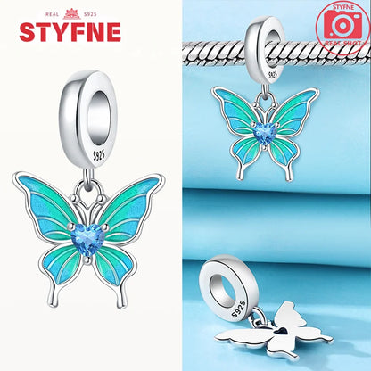 Neue Silber 925 Blaue Libelle Schmetterling Charms Perlen Fit Original Armband für Frauen DIY Edlen Schmuck Zubehör Perlen Geschenke