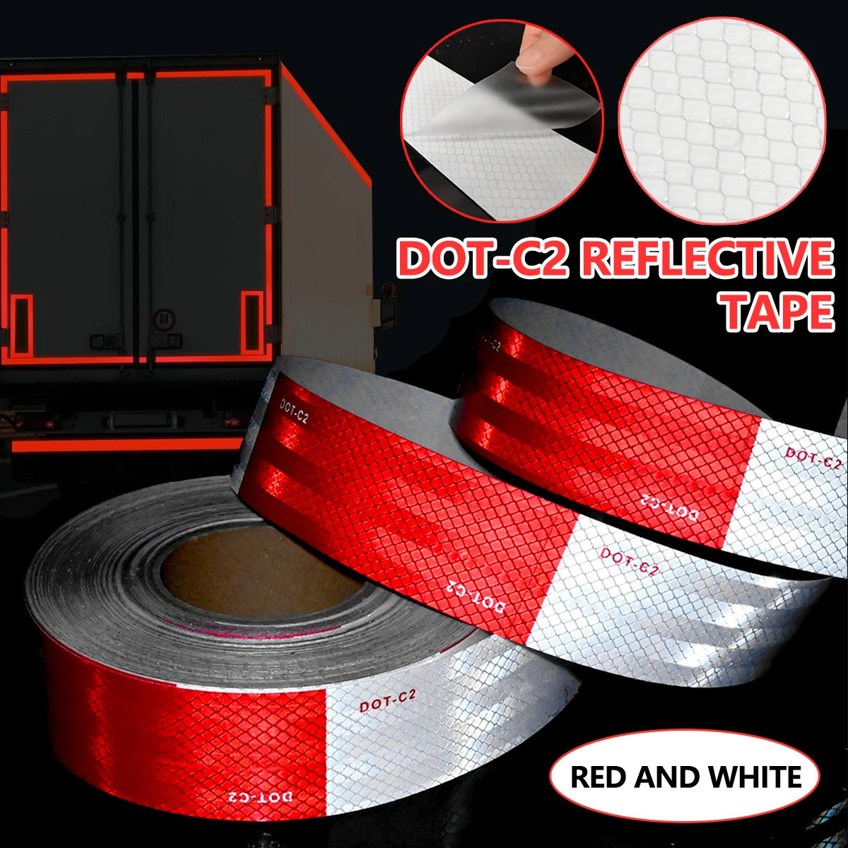 Reflektierendes Sicherheitsband DOT-C2, PET-Material, rot und weiß, wasserdicht, Sonnenschutz, starke Reflexion, Warnband für Sicherheit