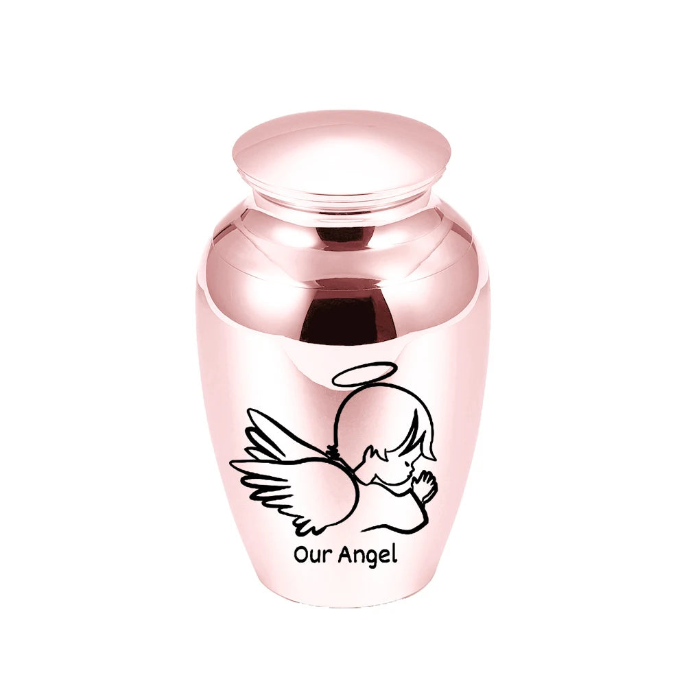 Kleine Andenkenurne für menschliche Asche, Feuerbestattungsurne, Engelsflügel, Mini-Urne, Aschenhalter aus Aluminiumlegierung, kleine Aschenurne – Unser Engel