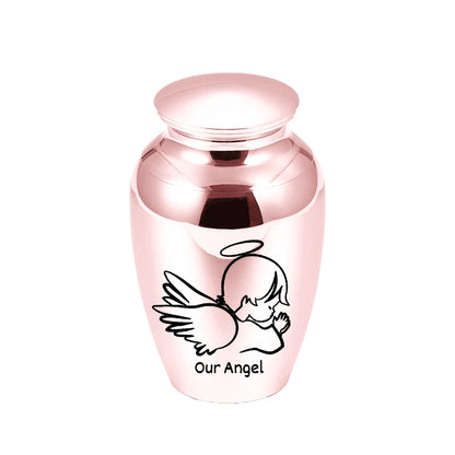 Kleine Andenkenurne für menschliche Asche, Feuerbestattungsurne, Engelsflügel, Mini-Urne, Aschenhalter aus Aluminiumlegierung, kleine Aschenurne – Unser Engel