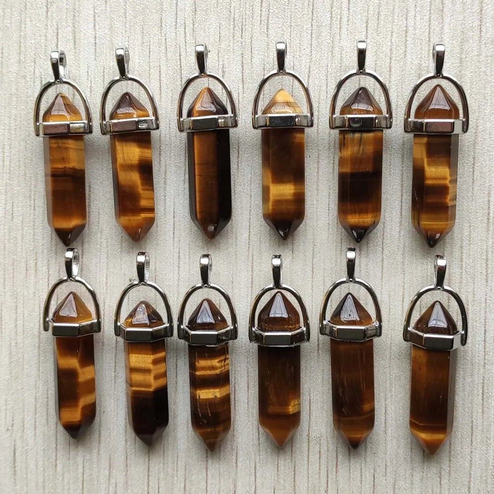 Schneller Versand Naturstein Quarz Aventurin Lapis Kristall sechseckige Säule Anhänger für Schmuck Zubehör 12 Stück Großhandel