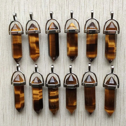 Schneller Versand Naturstein Quarz Aventurin Lapis Kristall sechseckige Säule Anhänger für Schmuck Zubehör 12 Stück Großhandel