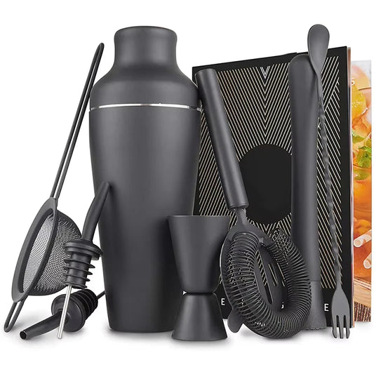 Cocktail-Set, Cocktail-Zubereitungsset, Pariser mattschwarzer 9-teiliges Cocktail-Shaker-Set aus Edelstahl, Bar-Werkzeug