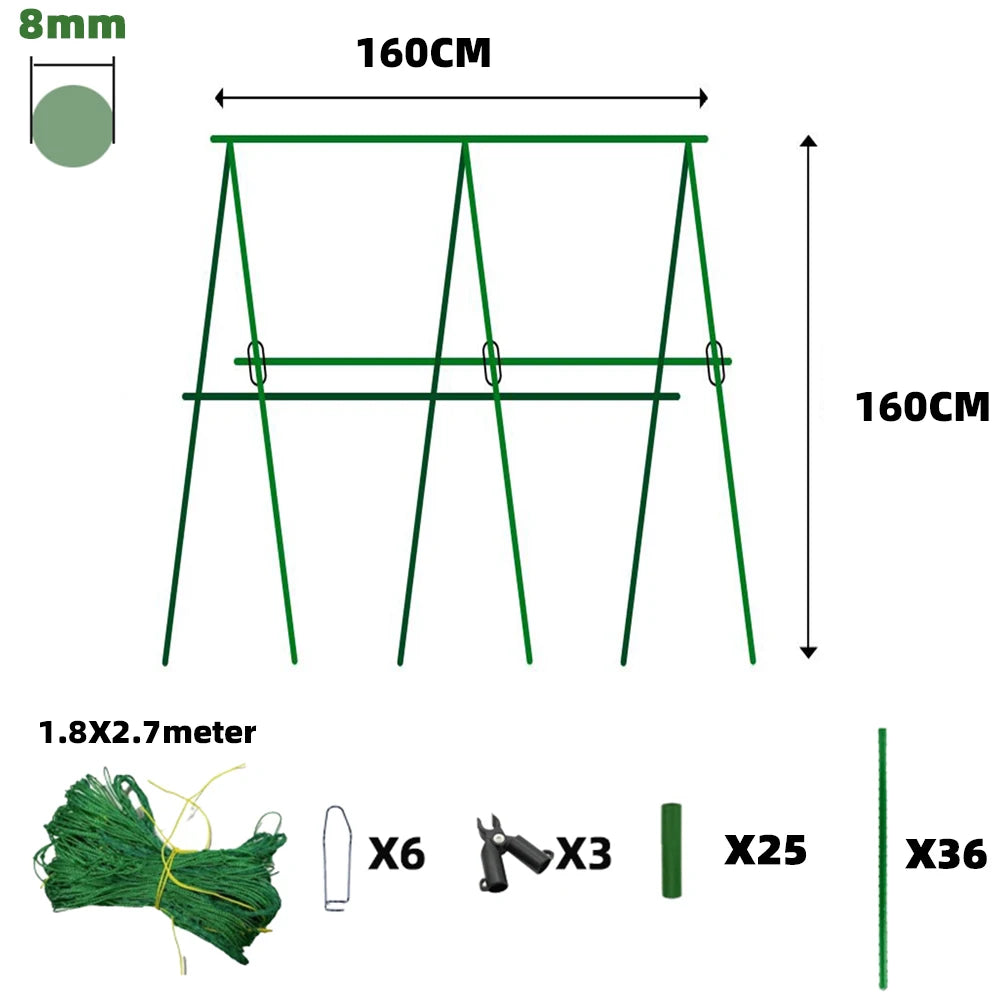 Gurkenspalier-Set, A-Rahmen für Garten-Gemüsepflanzen, wachsen, unterstützt passend für Kletterpflanzen, abnehmbar mit Netz und Clips
