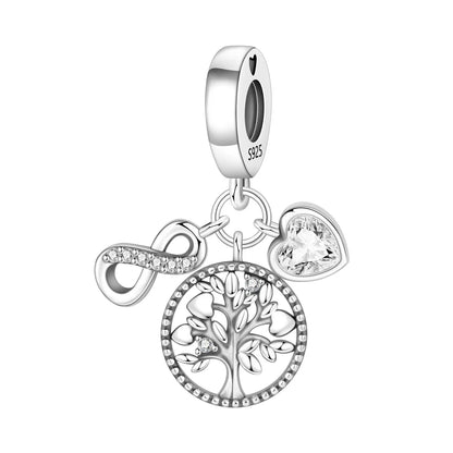 Funkelnde Edelsteinperlen aus 925er-Sterlingsilber mit eingelegten Edelsteinen und baumelnder Charm mit unendlichem Knoten, passend für Schlangenarmband, Boutique-Halskette, schönes Geschenk