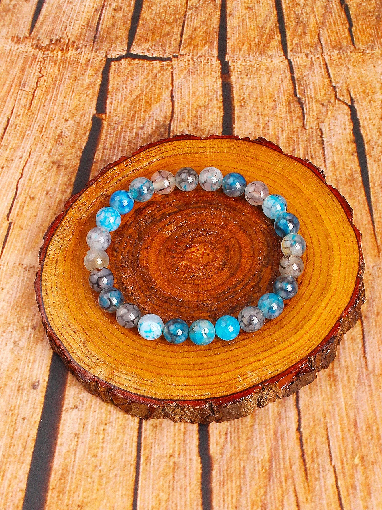 Natürliches blaues schwarzes Drachenader-Achat-Perlenarmband zum Schutz, Energie, Gleichgewicht, Mut, Stärke, spirituelle Heilung, Schmuck, Geschenk
