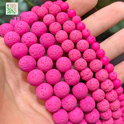Rose Rosa Lava Vulkangestein Runde Perlen Naturstein Für Schmuck Machen DIY Armband Ring Ohrringe 15'' Strang 4/6/8/10mm