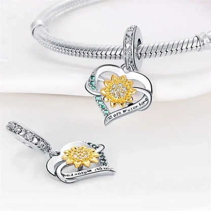 Exquisite Charm-Perlen aus 925er-Sterlingsilber mit Blumenserie, Sonnenblume, Sakura-Chrysanthemen-Anhänger für Damen, Schmuck, modisches Geschenk