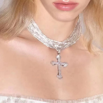 Glänzende voller Strass lange Kette Halsband Aussage Halskette für Frauen Modeschmuck atemberaubende Halskette Zubehör