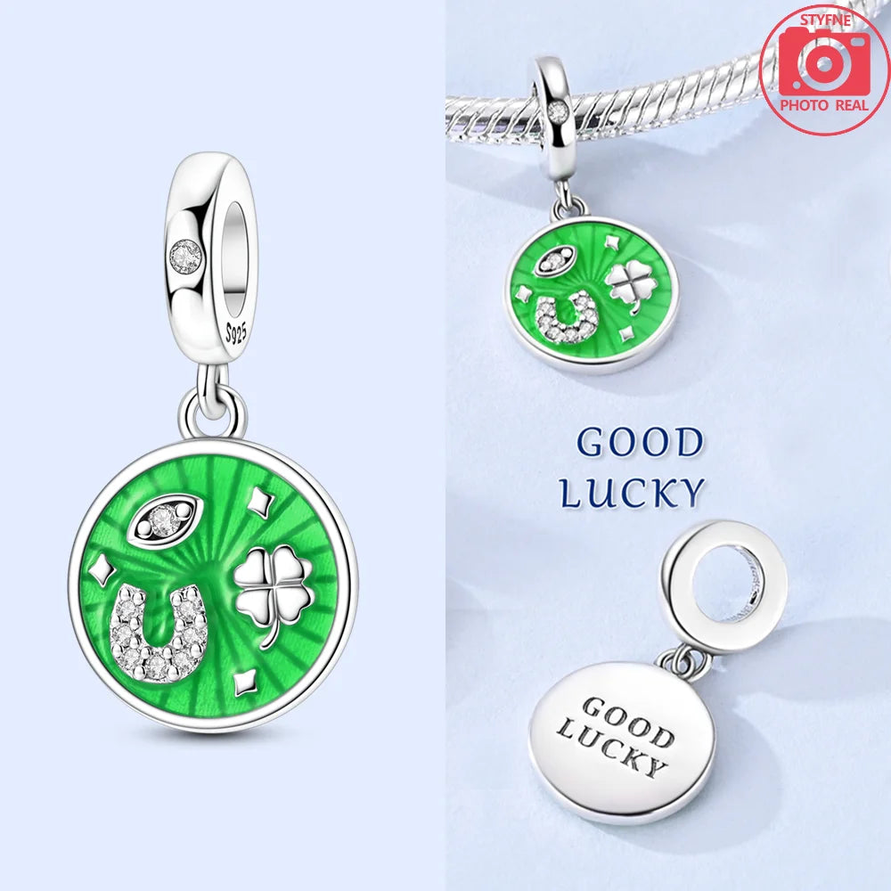 Silber S925 Glück Charms Bunte Vierblättriges Kleeblatt Hufeisen Perlen Fit Original Armbänder für Frauen Party Feine Geschenke DIY
