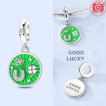 Silber S925 Glück Charms Bunte Vierblättriges Kleeblatt Hufeisen Perlen Fit Original Armbänder für Frauen Party Feine Geschenke DIY