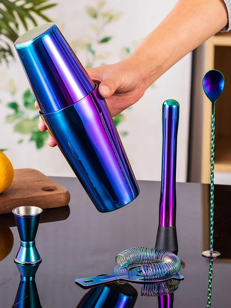 5-teiliges Regenbogen-Cocktail-Shaker-Bar-Set, Boston Shaker-Dosen aus Edelstahl, Barkeeper-Set, Getränkemixer, Party-Bar-Werkzeuge