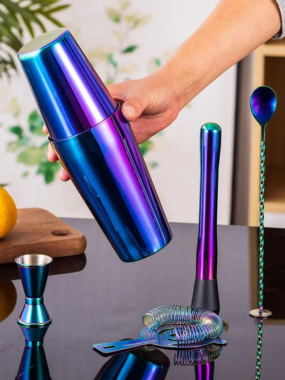 5-teiliges Regenbogen-Cocktail-Shaker-Bar-Set, Boston Shaker-Dosen aus Edelstahl, Barkeeper-Set, Getränkemixer, Party-Bar-Werkzeuge