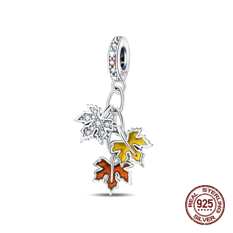 Herbst Neue 925 Sterling Silber Braun Maple Leaf Kürbis Biene Charms Bead Fit 3mm 925 Original Armbänder DIY schmuck Warmes Geschenk