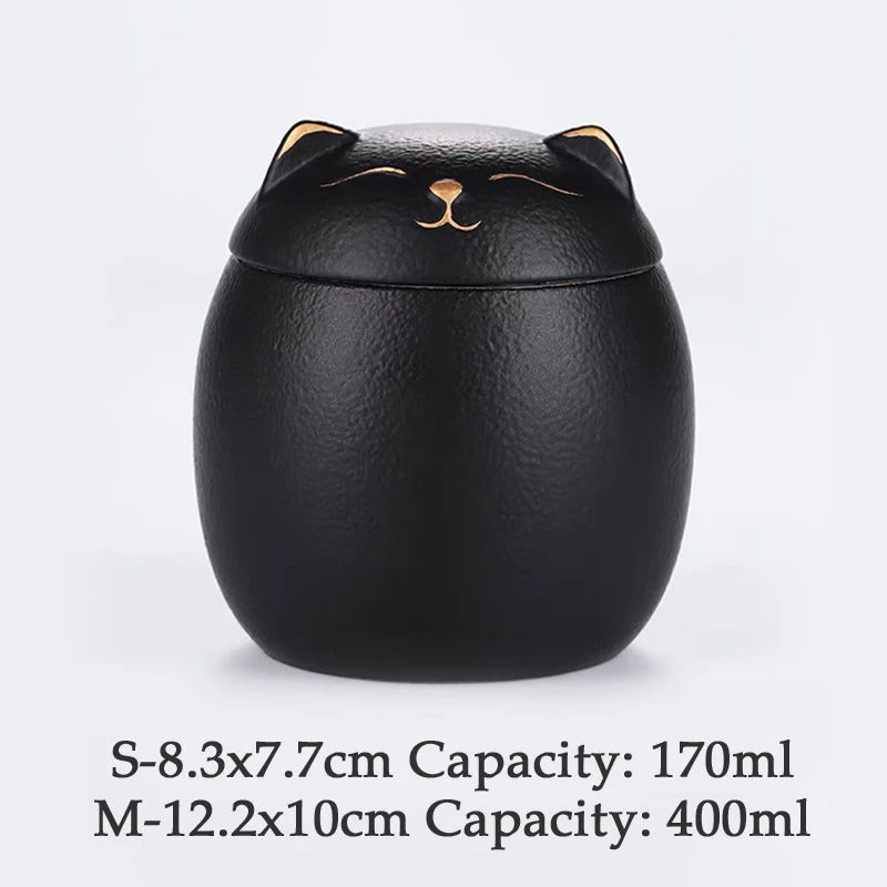 Urn for pet ashes, cat shape memorial cremation urns, hand crafted black, decorative urns for burial dog, ceramic sealed jar