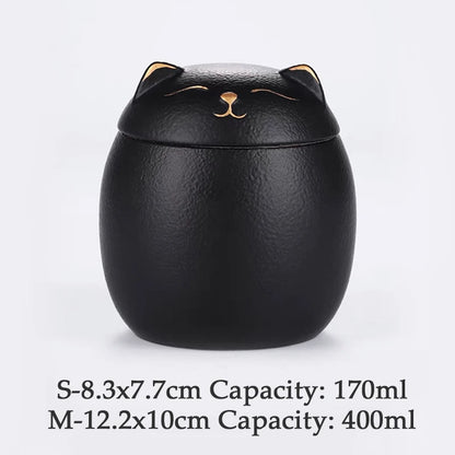 Urn for pet ashes, cat shape memorial cremation urns, hand crafted black, decorative urns for burial dog, ceramic sealed jar