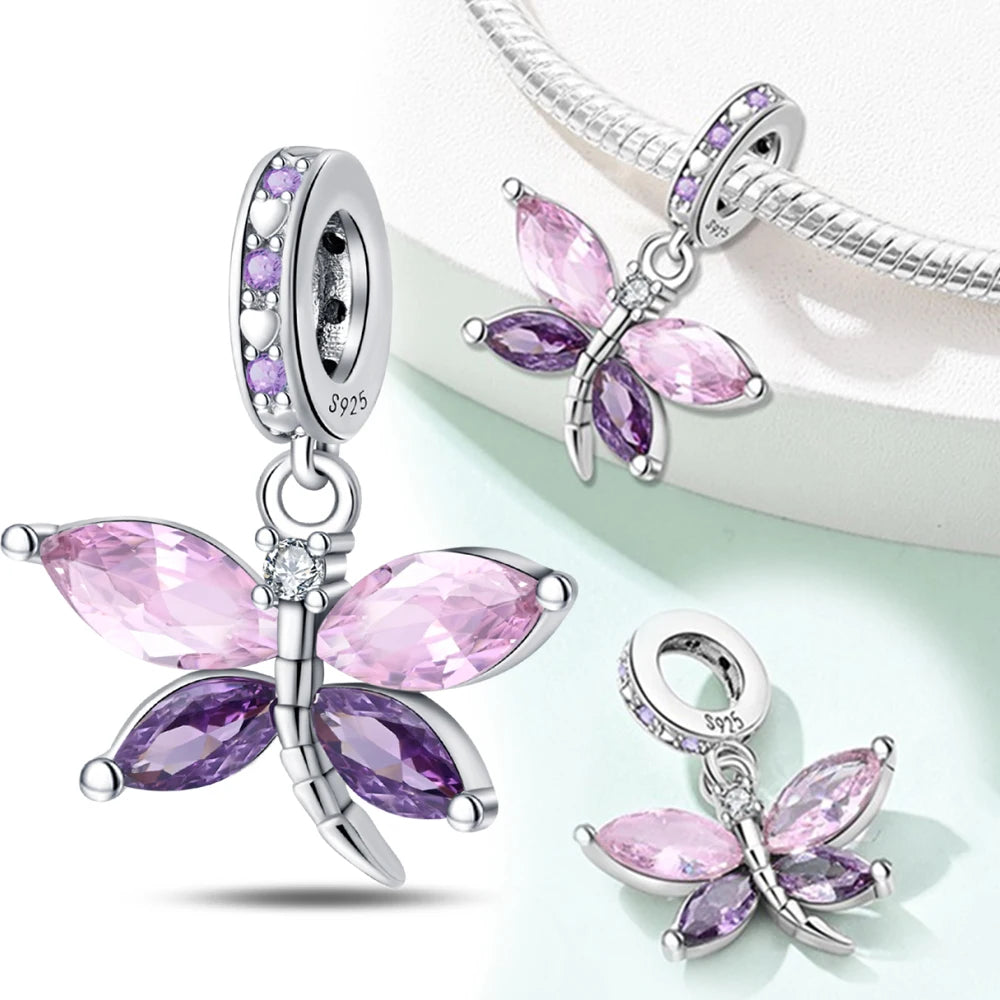 Bunter Schmetterlings-Quasten-Charm-Anhänger aus 925er-Sterlingsilber mit Perlen, passend für Original-Armbänder aus Silber für die Schmuckherstellung von Frauen