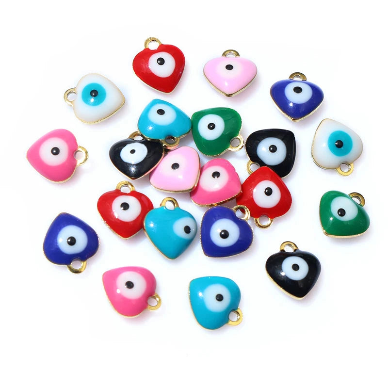 20 Stück 9x8mm Emaille Böse Augen Herz-Anhänger Edelstahl DIY Schmuck Making Zubehör Erkenntnisse Armband Ohrringe
