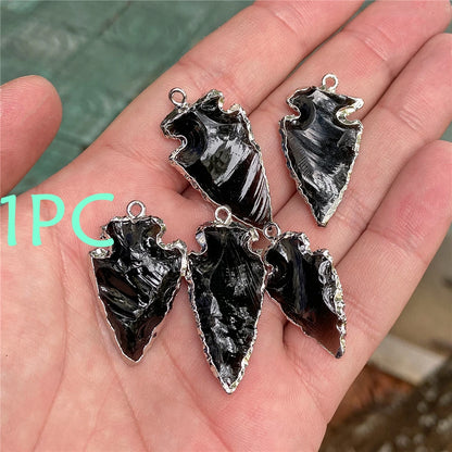 Echte Stein Pfeile Halskette Anhänger Rohkristall Quarz Anhänger Handwerk Amethyst Obsidian Pfeilspitze Energie Glücksbringer Herstellung Diy