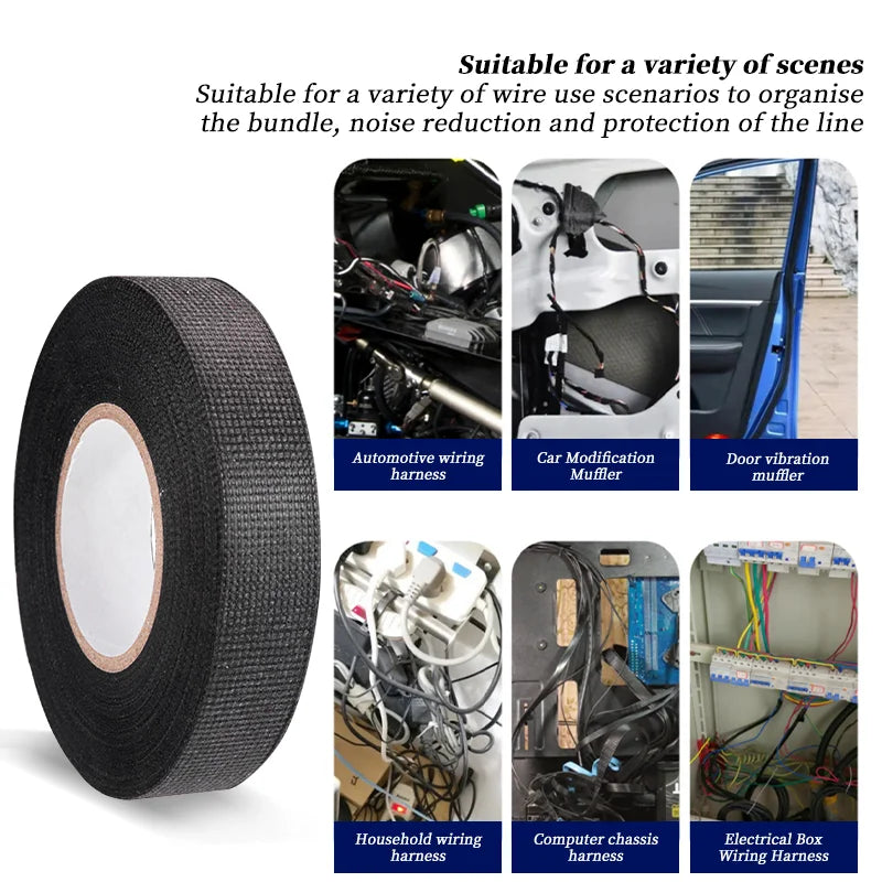 15 m Isolierband, hitzebeständiges, flammhemmendes Klebeband, Kfz-Stoff-Gewebeband, wasserdichter Kabel-Organizer, Klebebänder