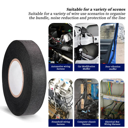 15 m Isolierband, hitzebeständiges, flammhemmendes Klebeband, Kfz-Stoff-Gewebeband, wasserdichter Kabel-Organizer, Klebebänder