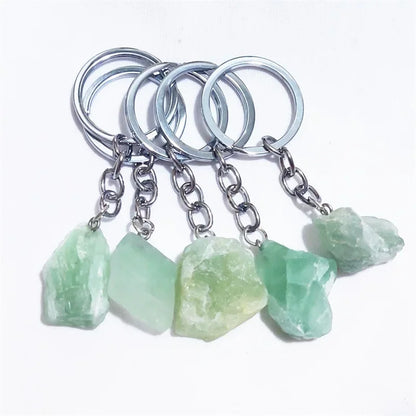 1pc natürliche rohe Erz grün Fluorit Stein Schlüssel ring Kristall quarze Schlüssel bund Frauen Männer Handtasche Mineral Schlüssel ring Schmuck