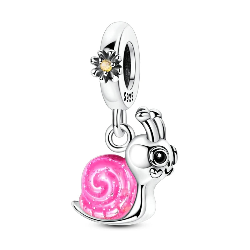 Bunter Schmetterlingsanhänger aus 925er-Sterlingsilber mit Blumen, Perlen, Käfer und Marienkäfer, passend für Armbänder, exquisite Anhänger-Geschenke
