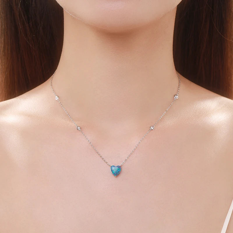 Modian 925 Sterling Silber van Gogh Sternen himmel Design blau Herz Opal Anhänger Halskette Mode Glieder kette für Frauen edlen Schmuck