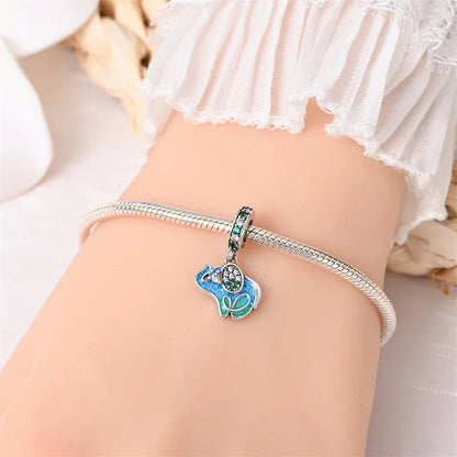 Heißer Verkauf 925er Sterlingsilber, bunter und funkelnder Elefant, baumelnder Charm für Armband, schöner Schmuck, Accessoires, Geschenke
