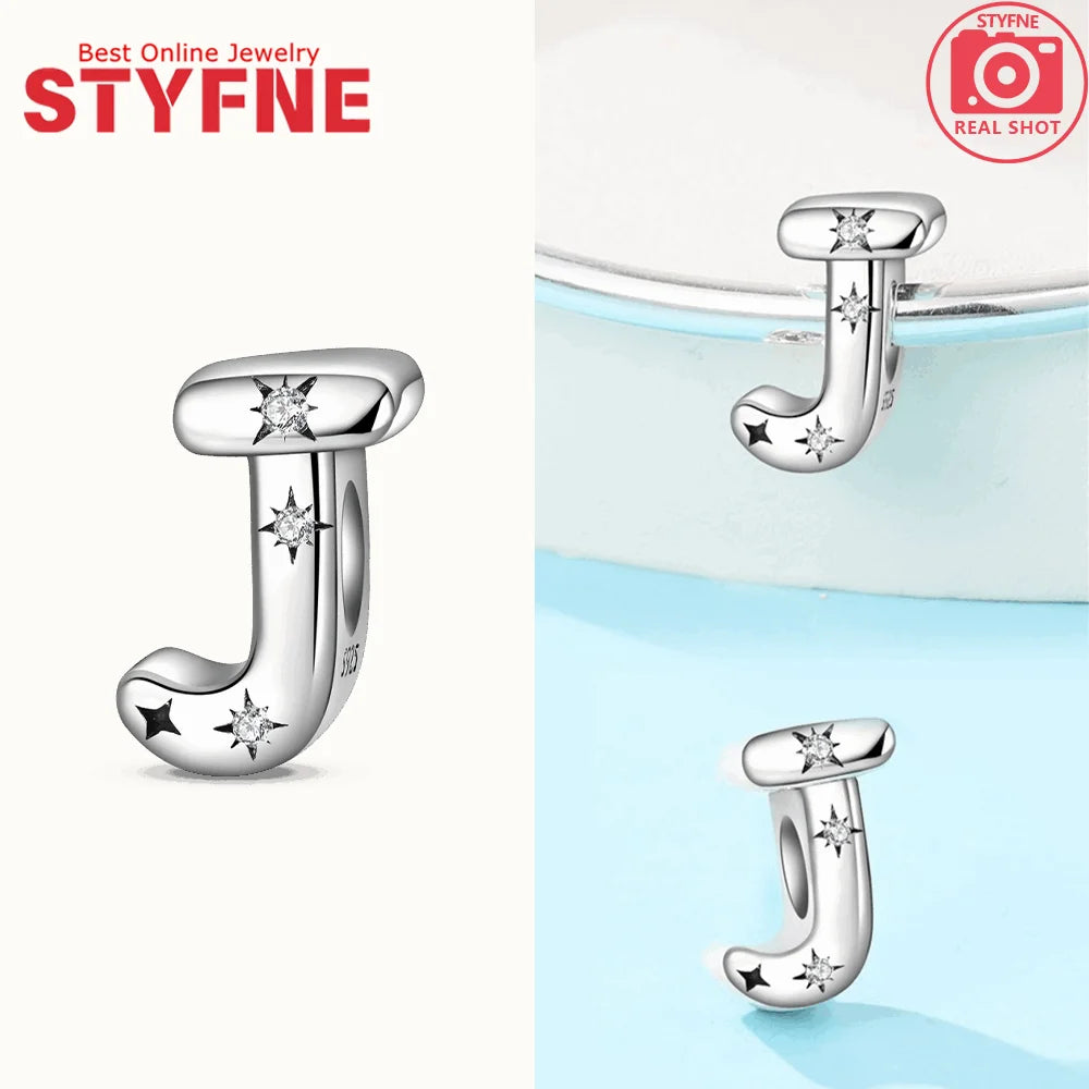 Charms aus 925er Silber, Buchstaben-Serie, Sternenlicht-Buchstaben, glänzende Zirkon-Perlen, passend für Armbänder, Zubehör, Schmuckherstellung, edler Schmuck, Geschenk