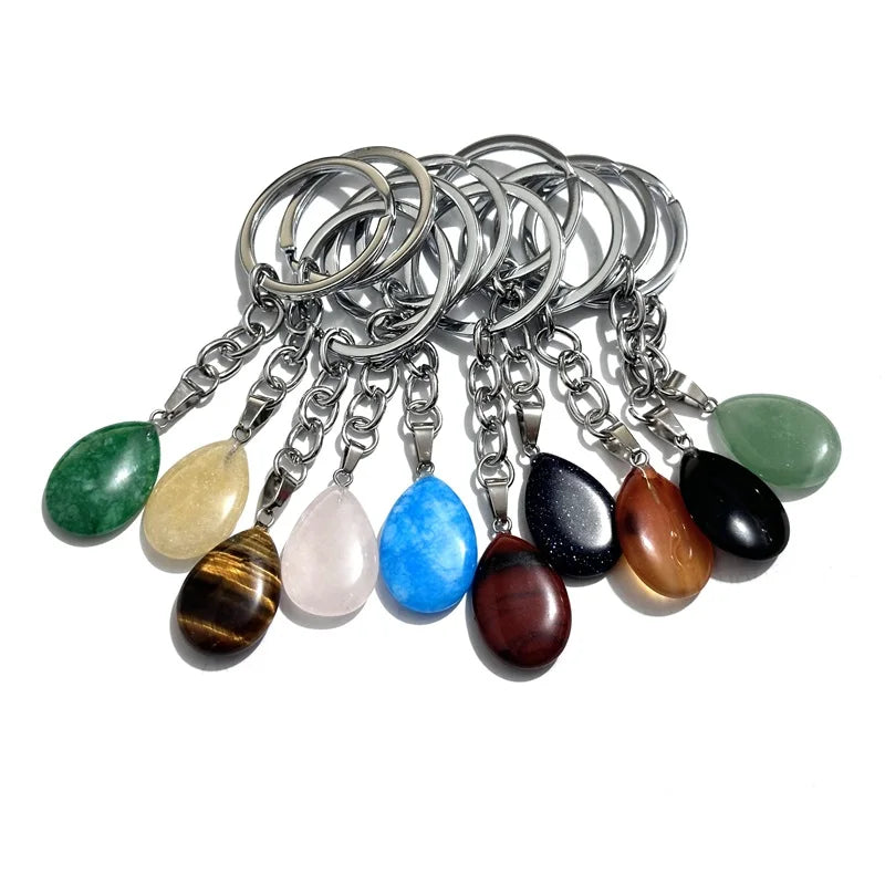20 stücke Natürliche Stein Kristall Quarz Schlüsselbund Frauen Männer Handtasche Hangle Auto Schlüssel Halter Raw Mineral Stein Schlüsselring Schmuck