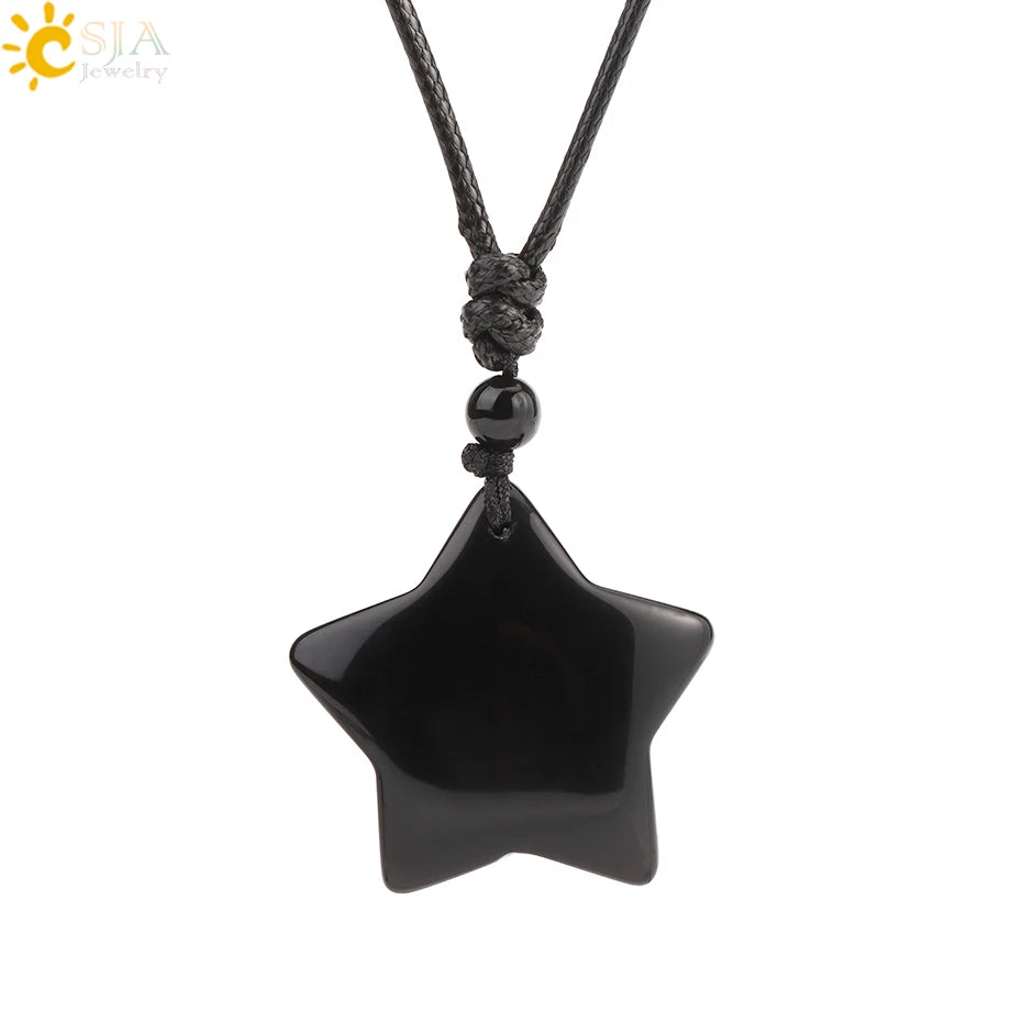 Heilende Stern Kristall Halskette Naturstein Anhänger Tigerauge Amethyst Rosenquarz Schwarz Obsidian Halsketten für Männer Frauen H301
