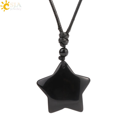 Heilende Stern Kristall Halskette Naturstein Anhänger Tigerauge Amethyst Rosenquarz Schwarz Obsidian Halsketten für Männer Frauen H301