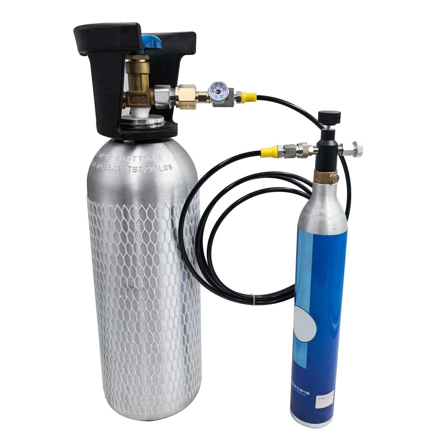 Soda Water Blue Zylinder CO2-Nachfüllstation-Adapter mit 40- oder 100-Zoll-Schlauch-Ein/Aus-Adapter W21,8-14 oder G3/4 oder CGA320-Anschluss
