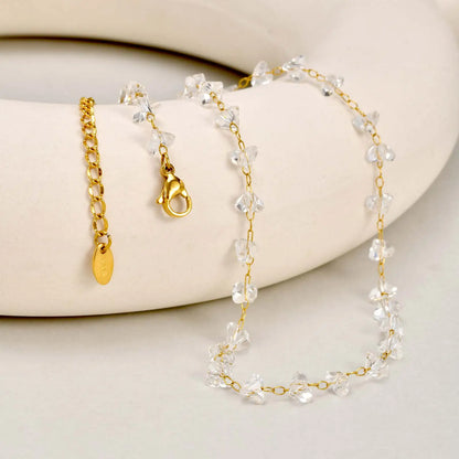 Unregelmäßige transparente Kristallperlen-Halskette für Frauen, Edelstahl-Perlenketten-Halsketten, exquisites Handschmuck-Geschenk