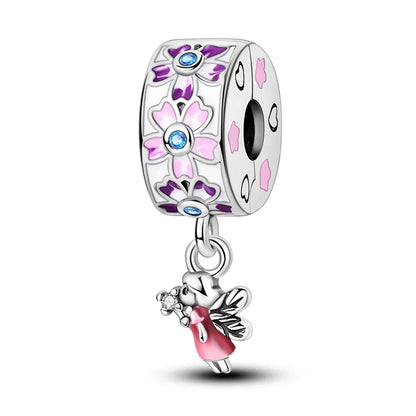 Bunter Schmetterlings-Quasten-Charm-Anhänger aus 925er-Sterlingsilber mit Perlen, passend für Original-Armbänder aus Silber für die Schmuckherstellung von Frauen