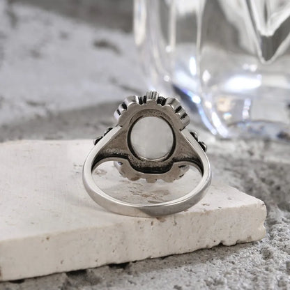925 Silber Blume 8 * 10 mm Mondstein Ring Vintage Stil Damen Party Schmuck Geschenk für Frauen