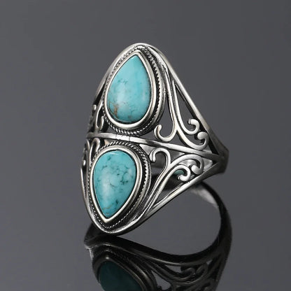 Vintage S925 Silber Ring Natürliche Türkis Ringe Luxus Schmuck Party Jahrestag Geburtstag Geschenk für Frauen Mann