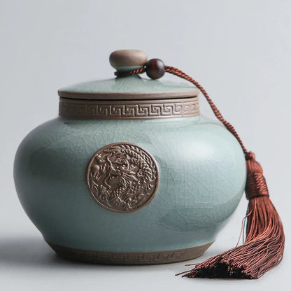 Hand-carved lotus celadon ash pet urn, dog and cat cremation urns, ceramic urns, sealed jar, funeral memorial art, large size
