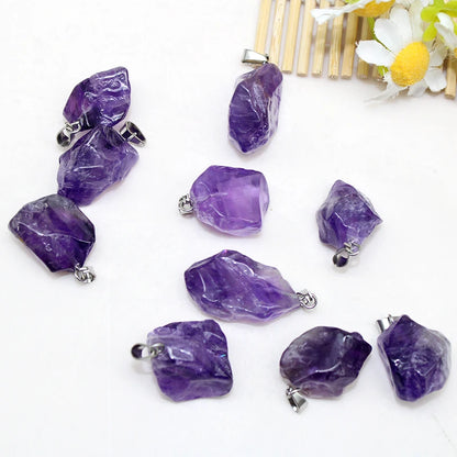 10 Stück natürliche Amethyst-Rohstein-Halskettenanhänger zum Selbermachen von Halsketten, Ohrringen, geeignet als Valentinstagsgeschenk, Geburtstagsgeschenk