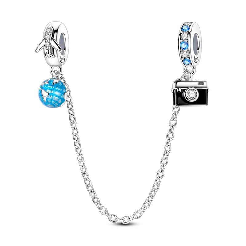 Reisepass-Charms aus 925er-Sterlingsilber, passend für Original-Armbänder, DIY-Flugzeug-Erde-Perlen für die Schmuckherstellung als Geschenk