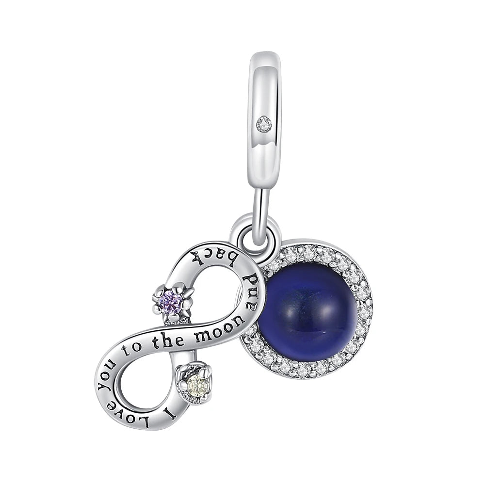 Romantische Schleifenperlen aus 925er-Sterlingsilber und herzförmiger, unendlicher baumelnder Charm, passend für Armbänder, schöne Schmuck-Accessoires, Geschenke