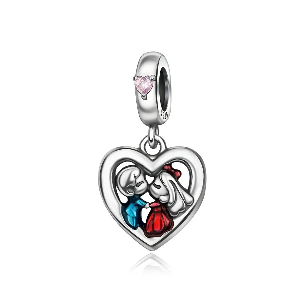 Romantischer 925 Sterling Silber Liebesschlüssel Herz-zu-Herz Charm für DIY Armband Halskette Verlobung Party Geschenke