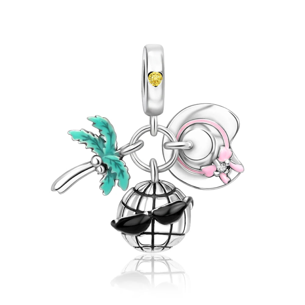 Gemütlicher Charm aus 925er-Sterlingsilber für Strandausflüge, hawaiianischer Bikini, Surfen, Kokosnussbaum, passend für DIY-Armbänder, Halsketten, Reisesouvenirs