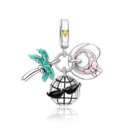 Gemütlicher Charm aus 925er-Sterlingsilber für Strandausflüge, hawaiianischer Bikini, Surfen, Kokosnussbaum, passend für DIY-Armbänder, Halsketten, Reisesouvenirs