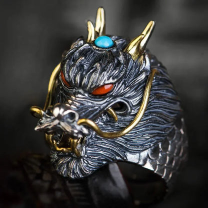 Retro Poseidon Kompass Ring versilbert Hexagramm Öffnung verstellbarer Ring Männer und Frauen Hip-Hop Trend Schmuck Geschenk